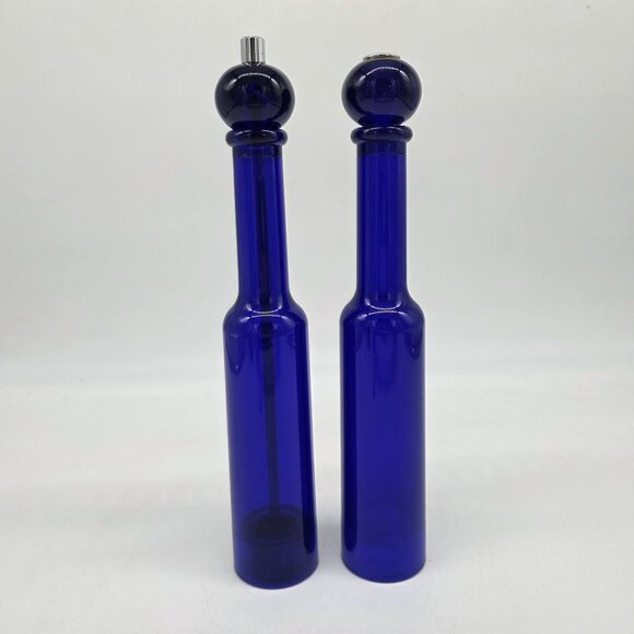 Cobalt Blue Lucite Salt & Pepper Shakers by Olde Thompson Cylinder Shape 11" - Picture 1 of 10